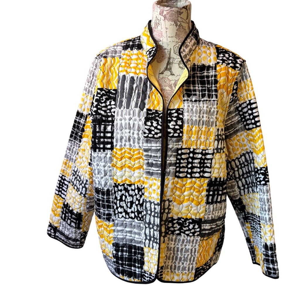 Vintage Women's Quilted Jacket Size 18 Patchwork Print Zipper grandmacore